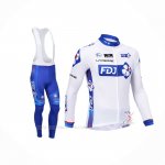 2013 Ropa Ciclismo FDJ Blanco Azur Mangas Largas y Culotte Lunga