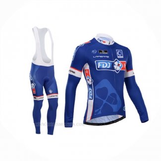 2014 Ropa Ciclismo FDJ Azul Mangas Largas y Culotte Lunga