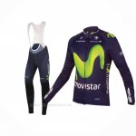 2016 Ropa Ciclismo Movistar Verde Azul Mangas Largas y Culotte Lunga