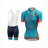 2018 Ropa Ciclismo Mujer Castelli Azul Naranja Mangas Corta y Culotte Corto