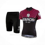 2019 Ropa Ciclismo Mujer Bianchi Negro Rojo Mangas Corta y Culotte Corto