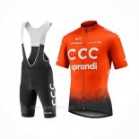 2020 Ropa Ciclismo CCC Team Naranja Negro Mangas Corta y Culotte Corto