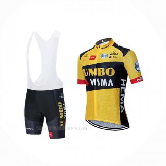 2020 Ropa Ciclismo Jumbo Visma Amarillo Negro Mangas Corta y Culotte Corto