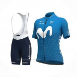 2020 Ropa Ciclismo Mujer Movistar Blanco Azul Mangas Corta y Culotte Corto