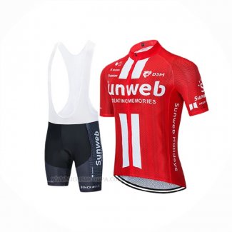 2020 Ropa Ciclismo Sunweb Rojo Blanco Mangas Corta y Culotte Corto