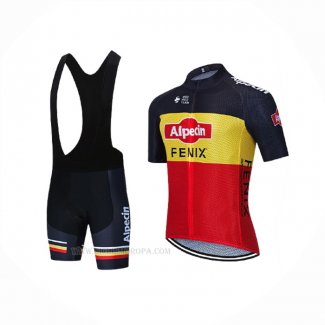 2021 Ropa Ciclismo Alpecin Fenix Negro Amarillo Rojo Mangas Corta y Culotte Corto