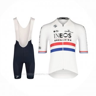 2022 Ropa Ciclismo British Champion Ineos Azul Blanco Mangas Corta y Culotte Corto