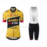 2023 Ropa Ciclismo Jumbo Visma AMarillo Negro Mangas Cortas y Culotte Corto