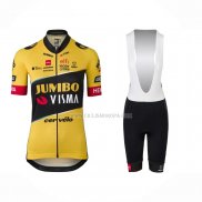 2023 Ropa Ciclismo Jumbo Visma AMarillo Negro Mangas Cortas y Culotte Corto