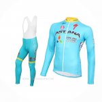 2016 Ropa Ciclismo Astana Azul Claro Amarillo Mangas Largas y Culotte Lunga