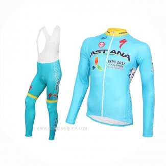 2016 Ropa Ciclismo Astana Azul Claro Amarillo Mangas Largas y Culotte Lunga