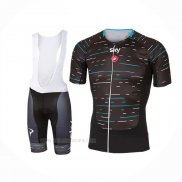 2017 Ropa Ciclismo Sky Negro Azul Claro Mangas Corta y Culotte Corto