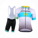 2018 Ropa Ciclismo Astana Blanco Azul Mangas Corta y Culotte Corto