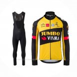 2021 Ropa Ciclismo Jumbo Visma Negro Amarillo Mangas Largas y Culotte Lunga
