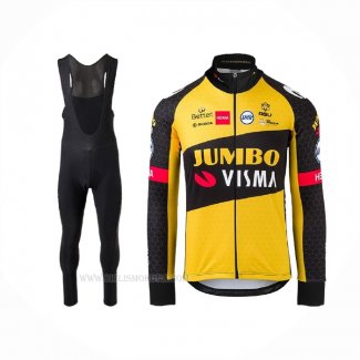 2021 Ropa Ciclismo Jumbo Visma Negro Amarillo Mangas Largas y Culotte Lunga