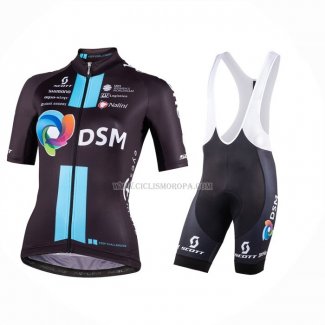 2023 Ropa Ciclismo Mujer DSM Negro Mangas Cortas y Culotte Corto