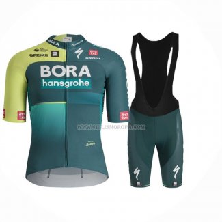 2024 Ropa Ciclismo Bora-Hansgrone Verde Negro Mangas Cortas y Culotte Corto