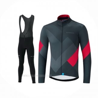 2019 Ropa Ciclismo Shimano Gris Rojo Mangas Largas y Culotte Lunga