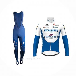 2020 Ropa Ciclismo Deceuninck Quick Step Azul Blanco Mangas Largas y Culotte Lunga