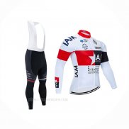 2020 Ropa Ciclismo IAM Blanco Rojo Negro Mangas Largas y Culotte Lunga