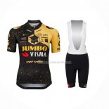 2023 Ropa Ciclismo Mujer Jumbo Visma Negro AMarillo Mangas Cortas y Culotte Corto
