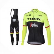 2017 Ropa Ciclismo Trek Segafredo Negro Amarillo Mangas Largas y Culotte Lunga