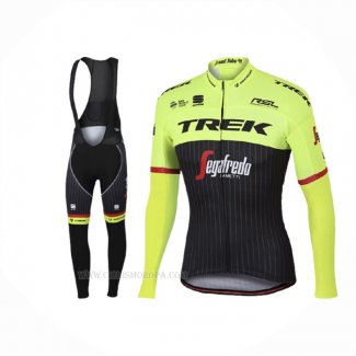 2017 Ropa Ciclismo Trek Segafredo Negro Amarillo Mangas Largas y Culotte Lunga