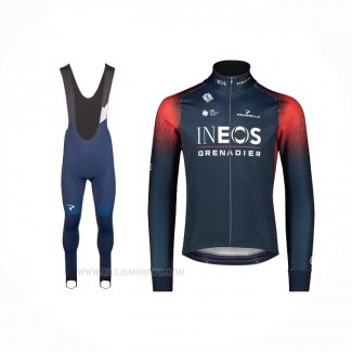 2022 Ropa Ciclismo Ineos Grenadiers Apagado Azul Mangas Largas y Culotte Lunga