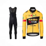 2022 Ropa Ciclismo Jumbo Visma Negro Amarillo Mangas Largas y Culotte Largo