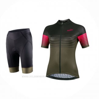 2022 Ropa Ciclismo Mujer Nalini Verde Negro Mangas Corta y Culotte Corto