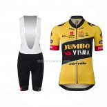 2023 Ropa Ciclismo Jumbo Visma Amarillo Negro Mangas Cortas y Culotte Corto