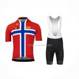 2023 Ropa Ciclismo Uno-x Noruega Campeon Rojo Azul Mangas Cortas y Culotte Corto
