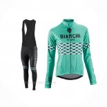 2016 Ropa Ciclismo Mujer Bianchi Negro Verde Mangas Largas y Culotte Lunga