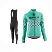 2016 Ropa Ciclismo Mujer Bianchi Negro Verde Mangas Largas y Culotte Lunga