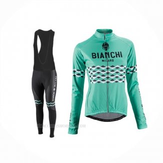 2016 Ropa Ciclismo Mujer Bianchi Negro Verde Mangas Largas y Culotte Lunga