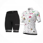 2022 Ropa Ciclismo Mujer ALE Blanco Multicolore Mangas Cortas y Culotte Corto