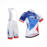 2015 Ropa Ciclismo FDJ Blanco Azul Mangas Corta y Culotte Corto