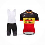 2018 Ropa Ciclismo Lotto Soudal Negro Amarillo Rojo Mangas Corta y Culotte Corto