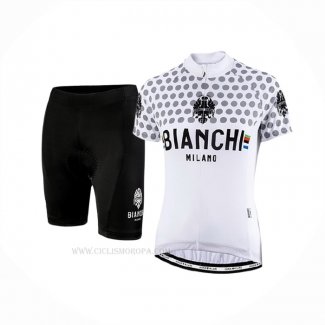 2019 Ropa Ciclismo Mujer Bianchi Blanco Mangas Corta y Culotte Corto