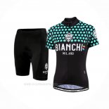 2019 Ropa Ciclismo Mujer Bianchi Negro Verde Mangas Corta y Culotte Corto