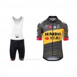 2021 Ropa Ciclismo Jumbo Visma Negro Amarillo Mangas Corta y Culotte Corto