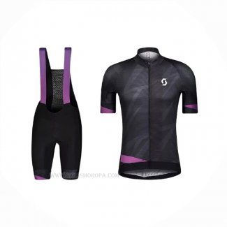 2021 Ropa Ciclismo Mujer Scott Negro Violeta Mangas Corta y Culotte Corto
