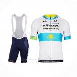 2022 Ropa Ciclismo Astana Blanco Azul Mangas Corta y Culotte Corto