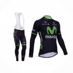 2014 Ropa Ciclismo Movistar Negro Mangas Largas y Culotte Lunga