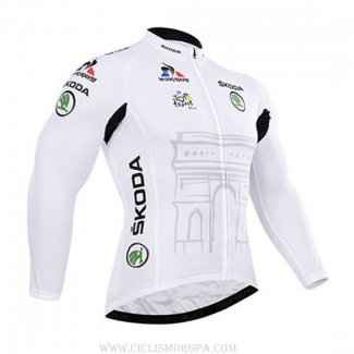 2015 Ropa Ciclismo Tour De France Blanco Mangas Largas y Culotte Lunga