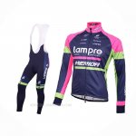 2016 Ropa Ciclismo Lampre Azul Rosa Mangas Largas y Culotte Lunga