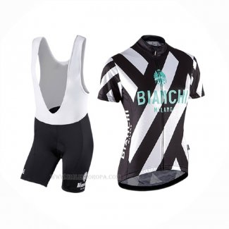 2017 Ropa Ciclismo Mujer Bianchi Negro Blanco Mangas Corta y Culotte Corto