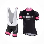 2017 Ropa Ciclismo Mujer Bianchi Negro Rosa Mangas Corta y Culotte Corto