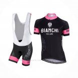 2017 Ropa Ciclismo Mujer Bianchi Negro Rosa Mangas Corta y Culotte Corto