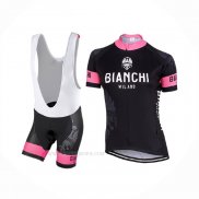 2017 Ropa Ciclismo Mujer Bianchi Negro Rosa Mangas Corta y Culotte Corto
